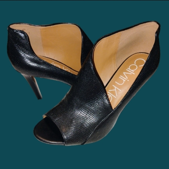 Calvin Klein Black Natassia Leather Stiletto Peep-Toe Bootie -Women 10M - Picture 7 of 8